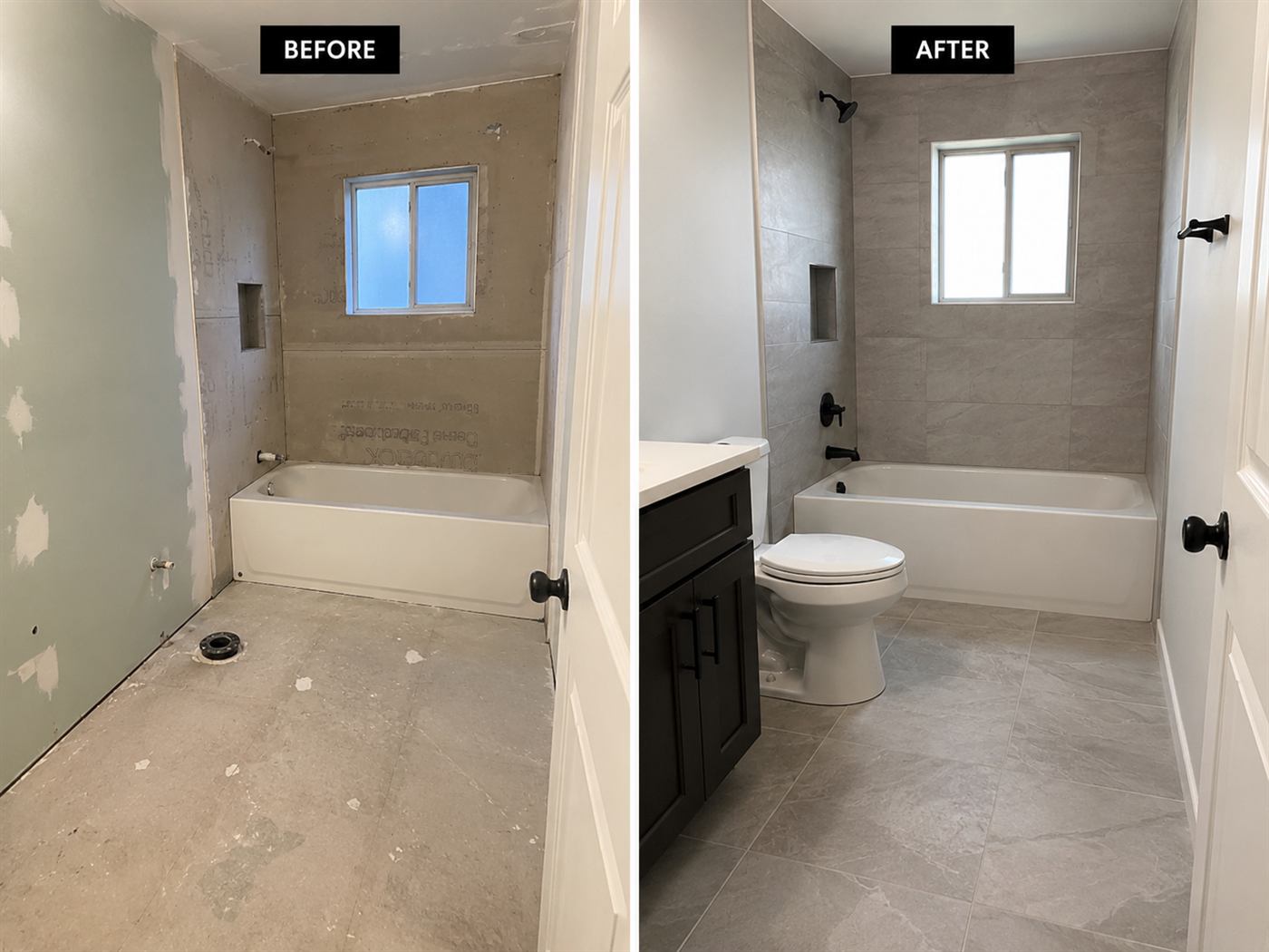 Bathroom shower and floor tile — before and after — Killarney, Calgary