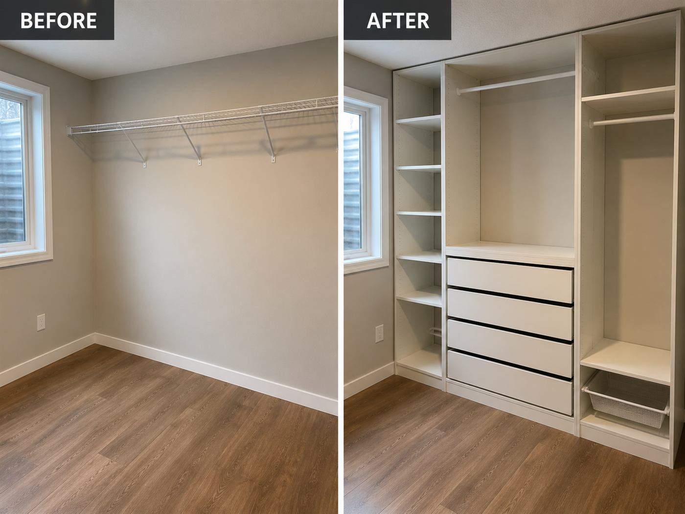 IKEA-style closet system assembly — before and after — Cranston, Calgary